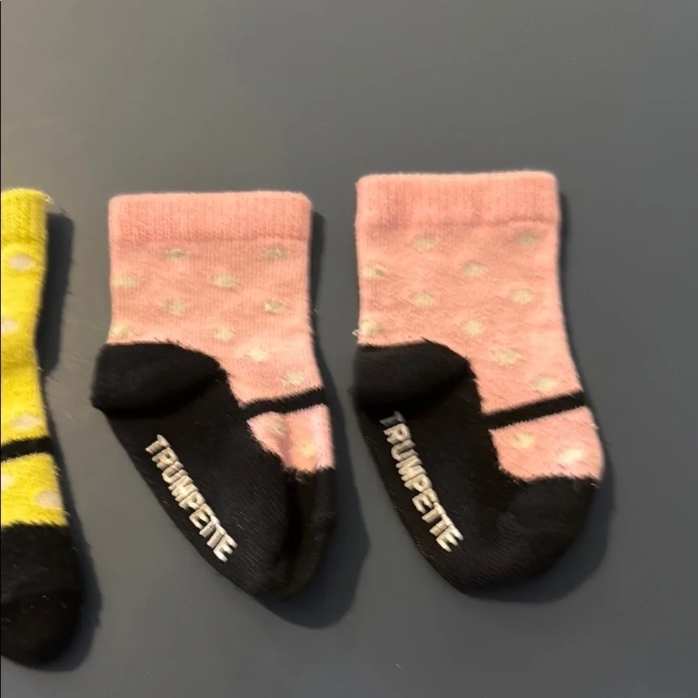Trumpette Kids Polka Dot Socks - Yellow and Pink. 3 socks. Look like ballet shoe